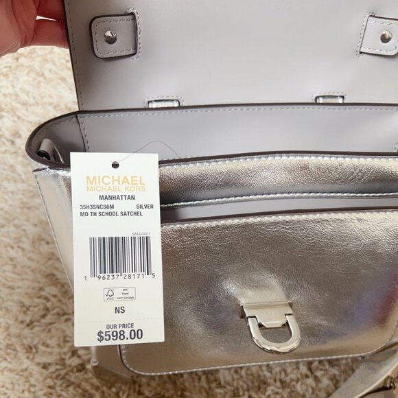 Michael Kors Manhattan Medium Metallic Satchel - Picture 4 of 11